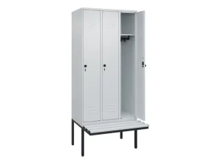 locker met bank,HxBxD 2120x900x815mm,3vak,vak B 300mm,draaigrendel - 2
