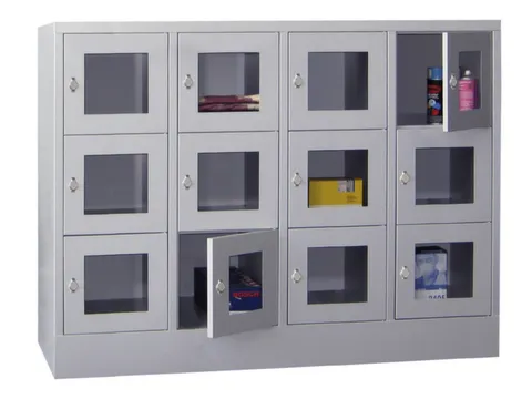 lockerkast,HxBxD 1187x1600x500mm,4x3vakken,RAL7035,front RAL5012