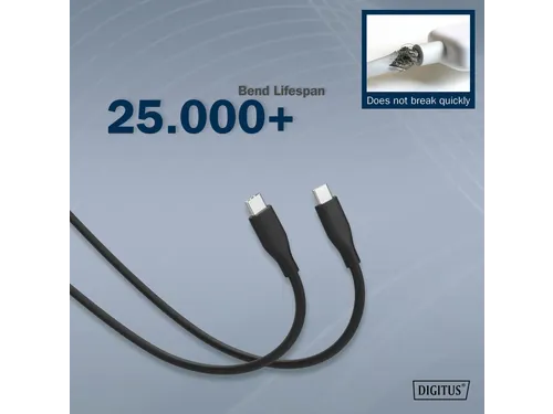 USB-C siliconen oplaadkabel USB-C USB-C 0,5m USB 2.0 60W zwart