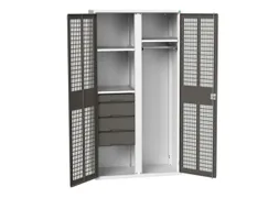 Locker 2000x1050x550mm 3 vakken lade, dubbele ventilatiedeur, RAL7016