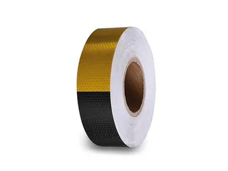Reflecterende tape Zwart Geel 5 cm x 5 m met honingraatpatroon - 1
