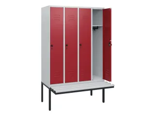 locker met bank,HxBxD 1950x1200x815mm,4vak,vak B 300mm,draaigrendel - 2