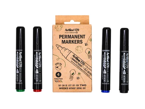 Permanent marker Artline 170 Eco rond Medium Dry Safe assorti 4 stuks