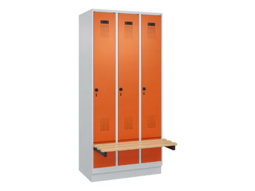 locker met bank,HxBxD 1950x900x815mm,3vak,vak B 300mm,draaigrendel