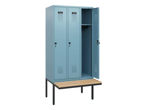 locker met bank,HxBxD 1950x900x815mm,3vak,vak B 300mm,draaigrendel
