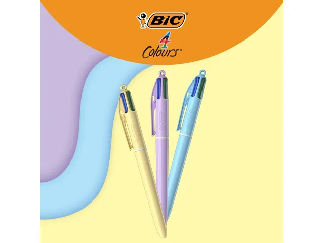 Balpen Bic 4-kleuren M pastel assorti