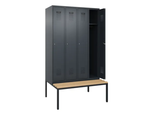 locker met bank,HxBxD 2120x1200x815mm,4vak,vak B 300mm,cilinderslot
