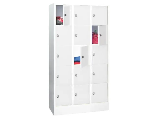 lockerkast,HxBxD 1850x900x500mm,3x5vakken,RAL7035,front RAL5012