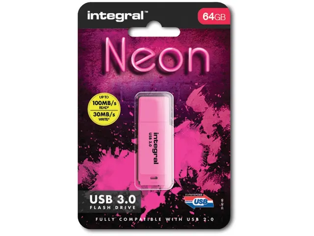 Integral Neon Usb Stick 3.0, 64gb, Roze