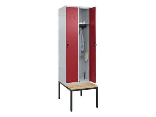 locker met bank,HxBxD 2120x600x815mm,2vak,vak B 300mm,draaigrendel
