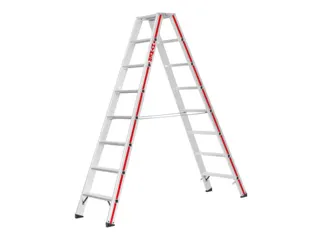 trapladder,beide zijden,2x8treden,Stand H 1,38m,balk L 2,05m,aluminium - 2