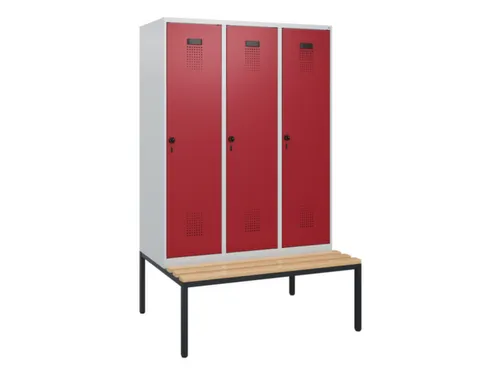 locker met bank,HxBxD 1950x1200x815mm,3vak,vak B 400mm,draaigrendel