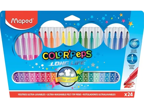 Viltstift Maped Color'Peps Long Life set à 24 kleuren ophangdoos