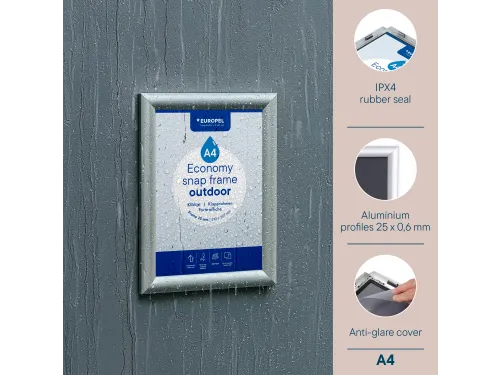 Europel Kliklijst Economy Outdoor A4 Zilver 25 mm waterdicht