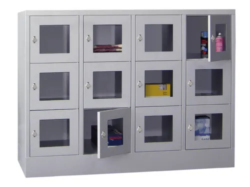 lockerkast,HxBxD 1187x1600x500mm,4x3vakken,RAL7035,front RAL5012