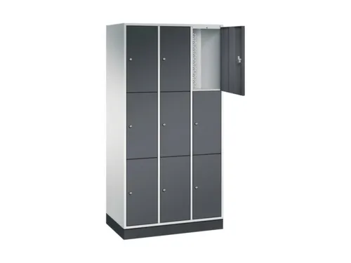 lockerkast,RAL 7035/RAL 7021,HxBxD 1950x920x500mm,3x3vakken,cil.-slot