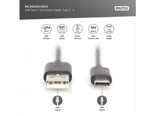 USB Type-C-aansluitkabel Type C naar A St/St 1m 3A, 480 MB 2.0 Zwart