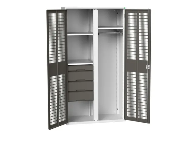 Locker 2000x1050x550mm 3 vakken lade, dubbele ventilatiedeur, RAL7016