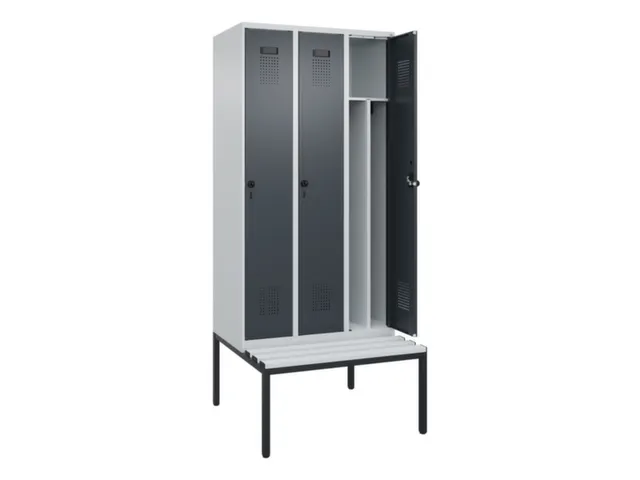 locker met bank,voor scheiding van kleding,HxBxD 2120x900x815mm,3vak