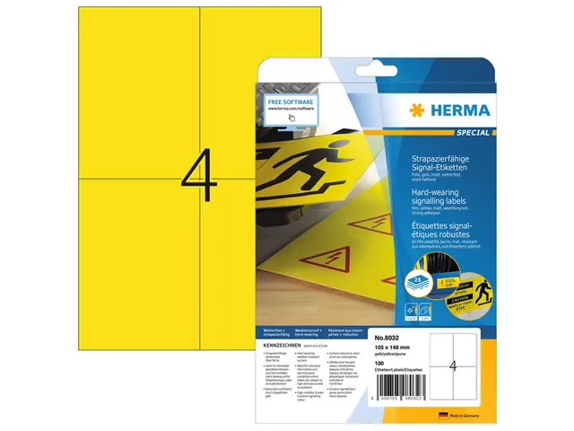 HERMA 8032 Weervaste Folie-etiketten A4 105x148mm Geel 100 stuks