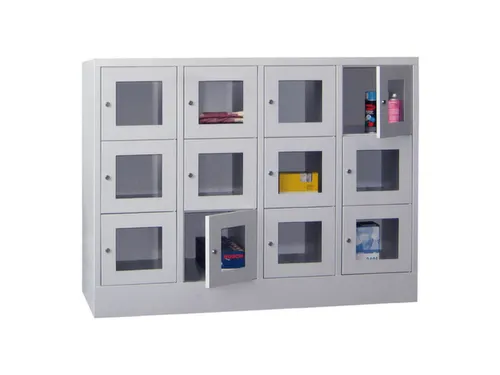 lockerkast,HxBxD 1187x1600x500mm,4x3vakken,RAL7035,front RAL7035