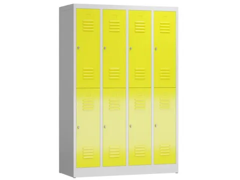 Dubbeldekse garderobekast 1800x1185x500mm 4x2vak klink RAL7035 RAL1018