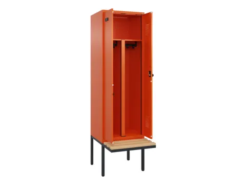 PBM-locker met bank,HxBxD 2120x600x815mm,2vak,vak B 300mm,draaigrendel