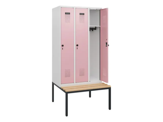 locker met bank,HxBxD 1950x900x815mm,3vak,vak B 300mm,draaigrendel