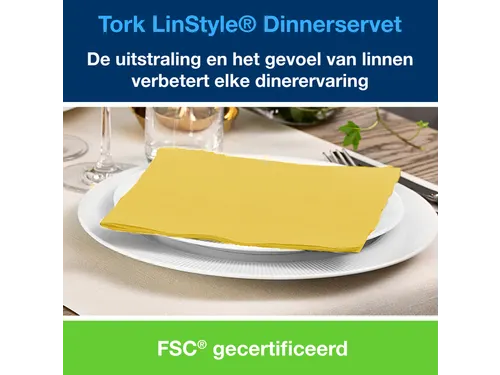 Dinnerservetten Tork LinStyle 1/4-vouw 1-laags 50st mosterdgeel 478859