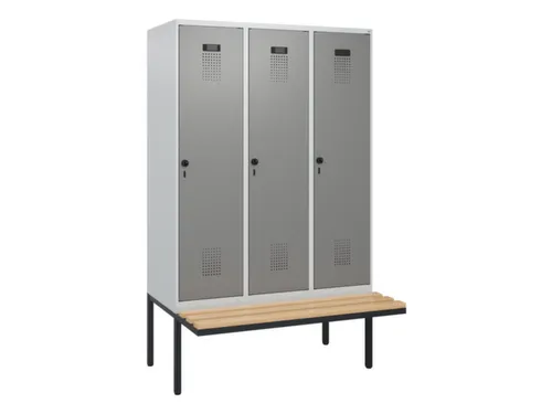 locker met bank,HxBxD 1950x1200x815mm,3vak,vak B 400mm,draaigrendel
