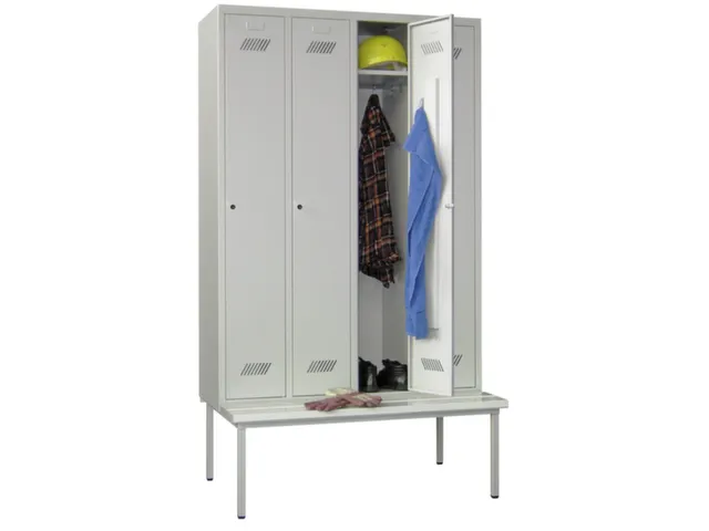 locker met bank,HxBxD 2150x1200x500mm,4vak,RAL7035,front RAL7035