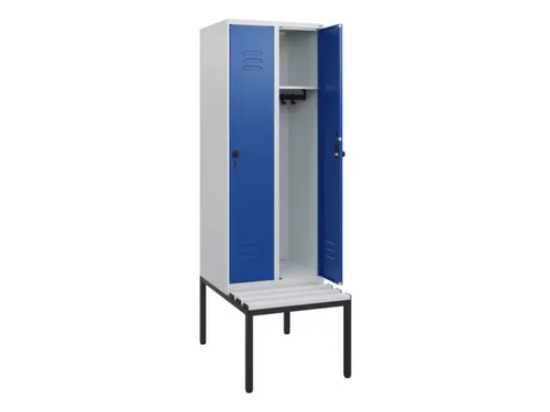 locker met bank,HxBxD 1950x600x815mm,2vak,vak B 300mm,draaigrendel
