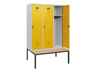 locker met bank,HxBxD 1950x1200x815mm,3vak,vak B 400mm,draaigrendel - 1
