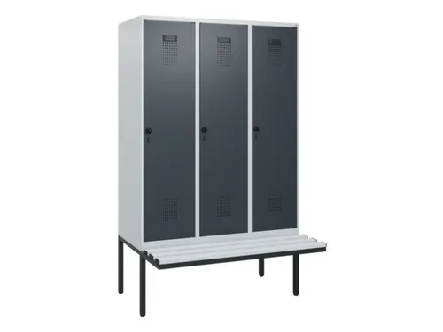 locker met bank,HxBxD 1950x1200x815mm,3vak,vak B 400mm,draaigrendel