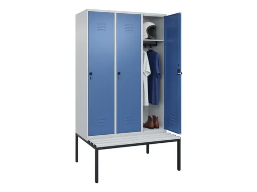 locker met bank,HxBxD 2120x1200x815mm,3vak,vak B 400mm,draaigrendel