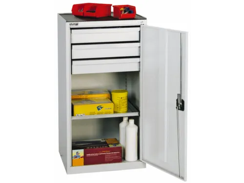 Draaideurkast 1000x500x500mm 3laden 1legbord Lichtgrijs Ral7035