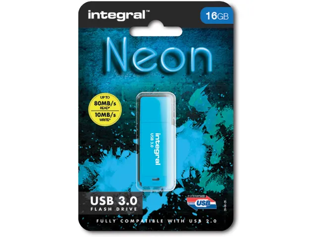 Neon USB 3.0 stick, 16 GB, blauw