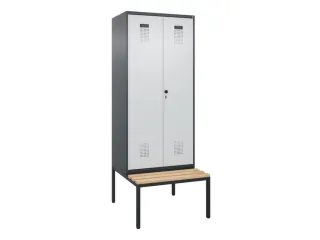 PBM-locker met bank,HxBxD 2120x800x815mm,2vak,vak B 400mm,draaigrendel - 2