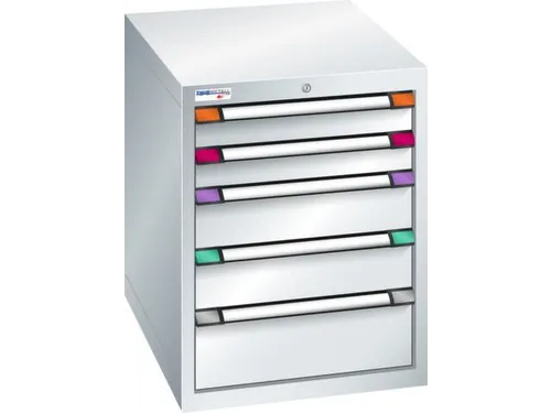 ladekast,HxBxD 800x605x695mm,5lade(n),cil.-slot,RAL7035,front RAL7035