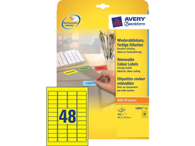 Gekleurde etiketten Avery Zweckform 45.7x21.2mm Geel 960 stuks