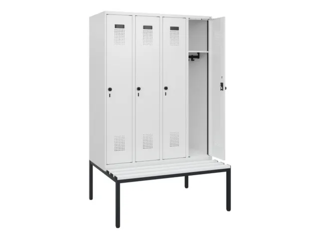 locker met bank,HxBxD 1950x1200x815mm,4vak,vak B 300mm,draaigrendel