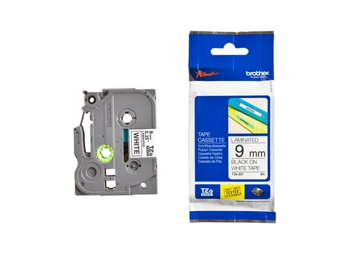 Labeltape Brother P-touch TZe-221 standaard 9mm zwart op wit