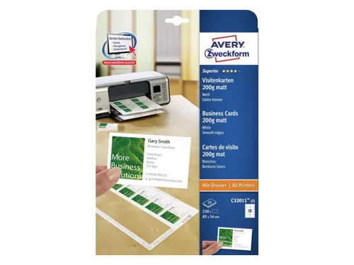 Visitekaart Avery Zweckform C32011-25 85x54mm 200gr 250 stuks