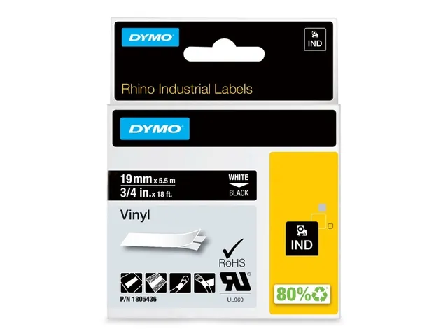 Labeltape Dymo Rhino industrieel vinyl 19mm zwart