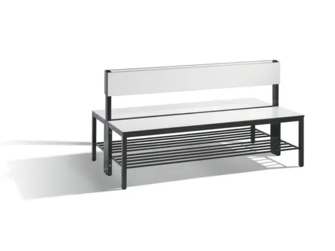 omkleedbank,HxLxD 796x1500x760mm,HPL wit,frame staal RAL7021,leuning