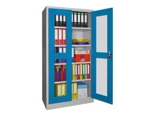 Vitrinekast Hxbxd 1950x1000x500mm Draaideuren Ral7035 Front Ral5012 - 1
