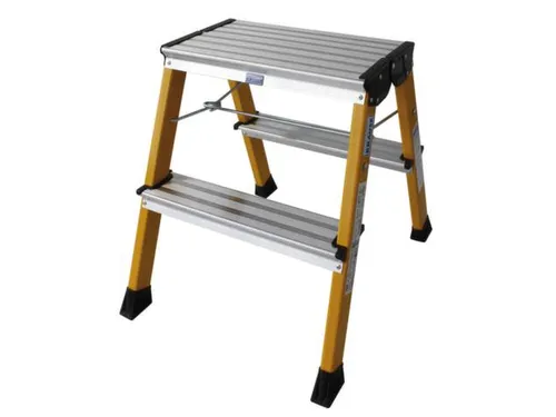 Verrijdbaar Vouwtrapje Aluminium 2x2treden 4 Geveerde Wielen Geel
