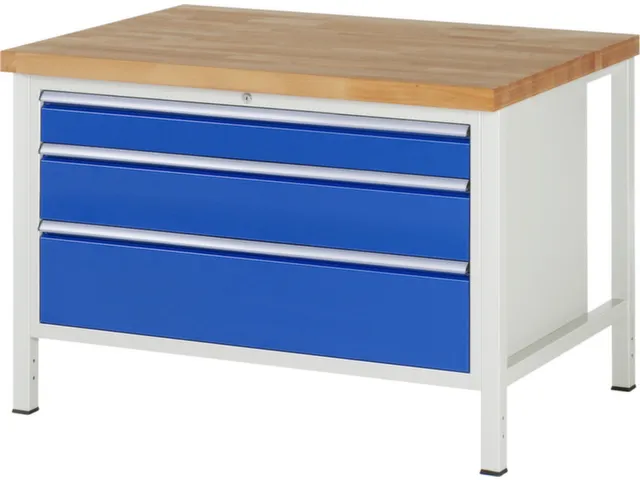 werkbank,HxBxD 840-1040x1250x900mm,beukblad,draagverm. 1250kg,4voeten