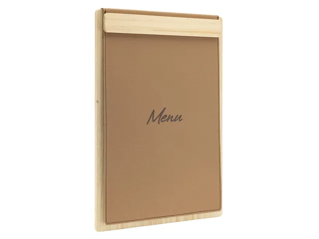 Porte-menu Securit Signature A4 à pince bois clair marron