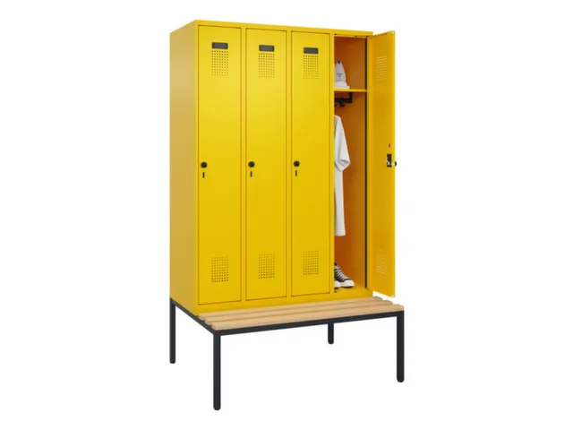 locker met bank,HxBxD 2120x1200x815mm,4vak,vak B 300mm,draaigrendel